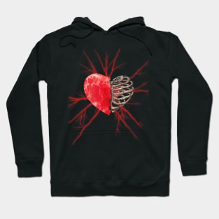 Skeleton rib heart, Broken, blood heart, watercolor design rib heart Hoodie